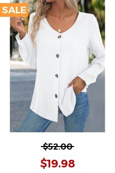 White Button Long Sleeve V Neck Blouse