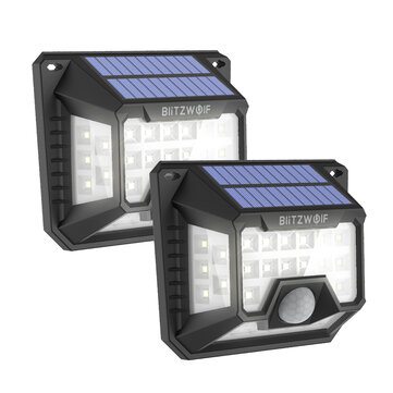 2Pcs BlitzWolf BW-OLT3 Outdoor Solar Lights 32 LED 120°PIR Sensor Wide Angle Waterproof Wall Light for Garden Path Yard Security Lamp