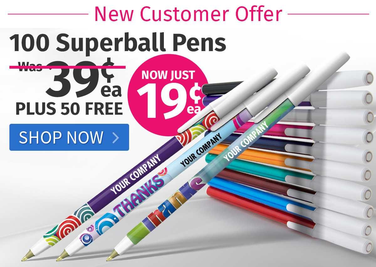 Buy 100 Superball Pens for only 19Â¢ each and Get 50 FREE!