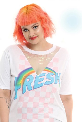 Fresh Rainbow Checkered Print Iridescent Inset Tee