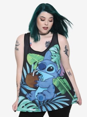 DLILO & STITCH COCONUT CHIFFON BACK TANK TOP PLUS SIZE