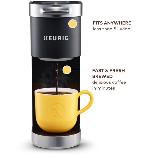 FITS ANYWHERE less than 5” wide | FAST & FRESH BREWED delicious coffee in minutes