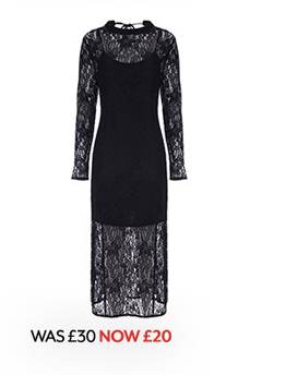 Womens Black Lace Midi Dress