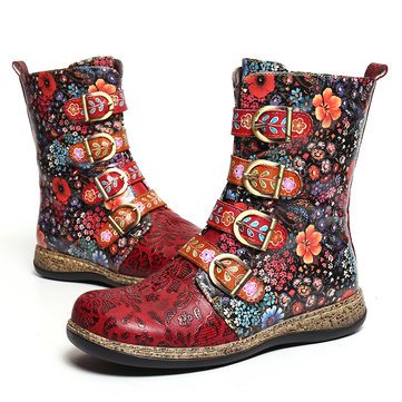 SOCOFY Retro Small Flowers Boots