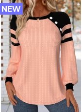 Dusty Pink Patchwork Long Sleeve Round Neck Sweatshirt