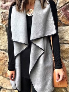 Veste femme color block gris polyester superposé décontracté sans manches haut femme