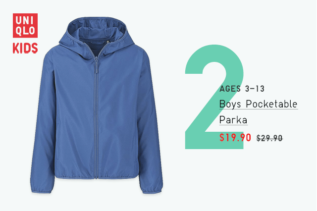 BOYS POCKETABLE PARKA $19.90