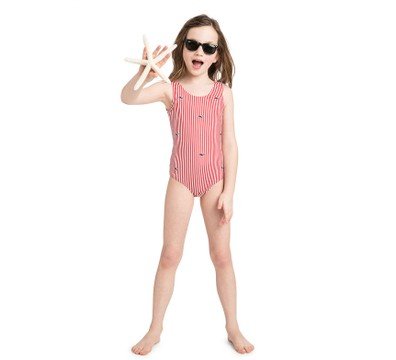 Girls Small Stripe Whale Embroidered One Piece