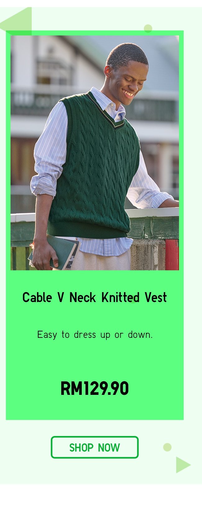 Cable V Neck Knitted Vest