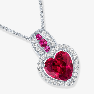 Heart-Shaped Lab-Created Ruby & White Lab-Created Sapphire Necklace Sterling Silver 18''