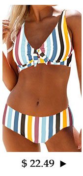 Mid Waist Multi Stripe Spaghetti Strap Bikini Set