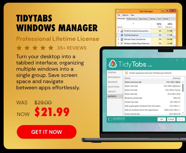 TidyTabs Windows Manager: Professional Lifetime License