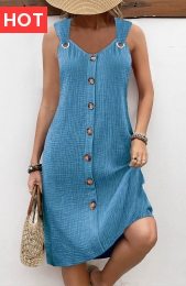 Dusty Blue Breathable A Line Sleeveless V Neck Dress