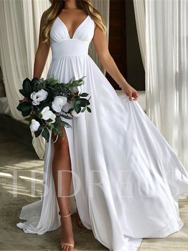 Straps Empire Waist Split-Front Beach Wedding Dress