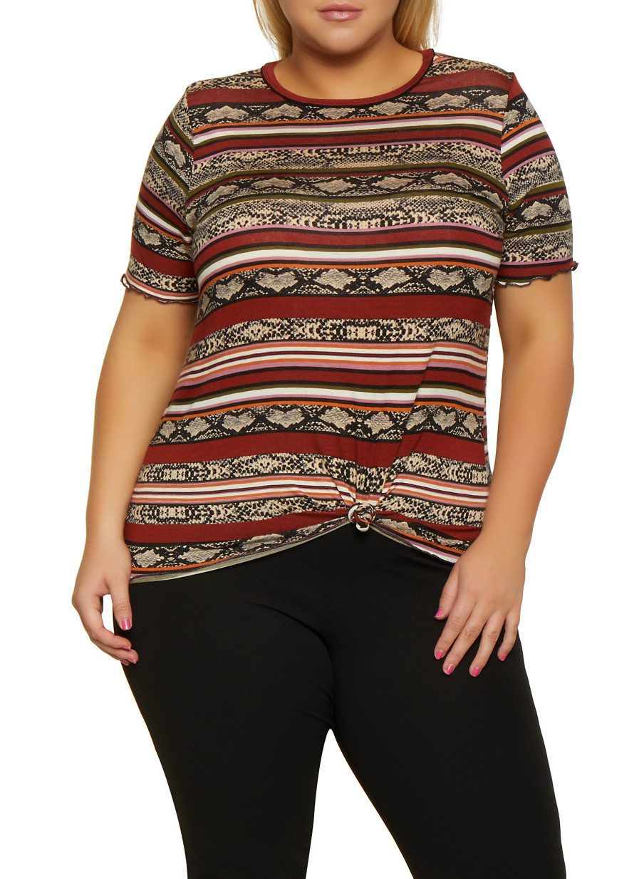 Plus Size Striped Snake Print Tee