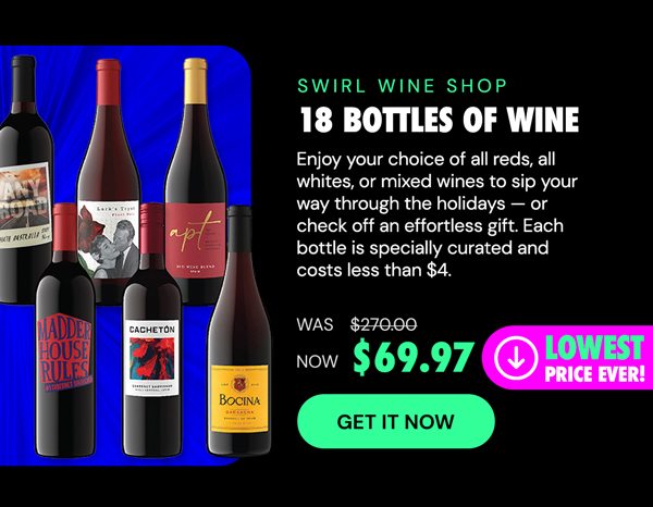 Swirl Wine Shop - 18 Bottles of Red, White or Mixed Wines for just $79 (Shipping Not Included)