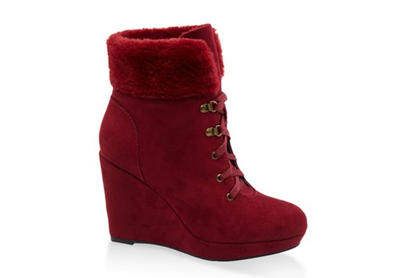 Faux Fur Cuff Wedge Booties