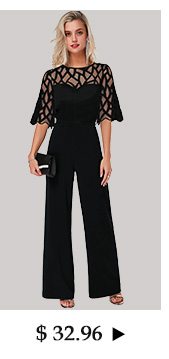 Lace Panel Scalloped Hem Round Neck Jumpsuit 