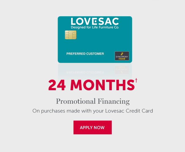 24 Months† | Promotional Financing On purchases made with your Lovesac Credit Card | APPLY NOW >>