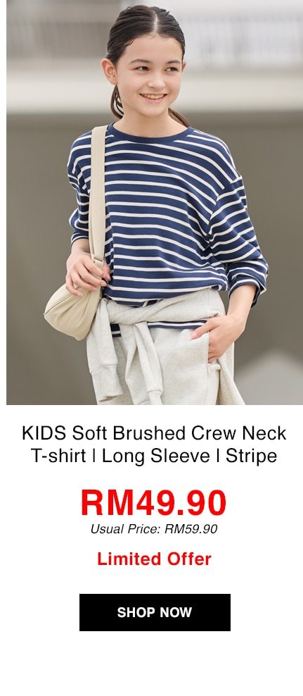 KIDS Soft Brushed Crew Neck T-shirt | Long Sleeve | Stripe