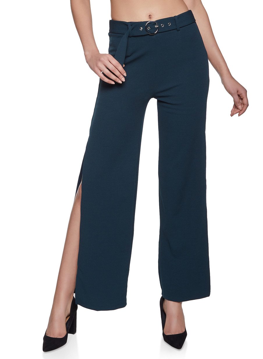 Belted Wide Leg Dress Pants