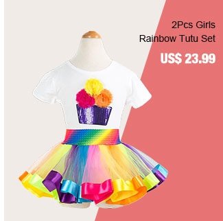 2Pcs Girls Rainbow Tutu Set