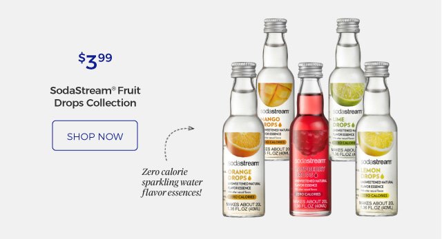 SodaStream(R) Fruit Drops Collection | Zero calorie sparkling water flavor essences! | $3.99 | shop now