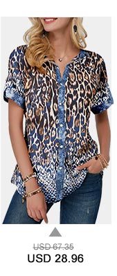 Turndown Collar Button Front Leopard Print Blouse