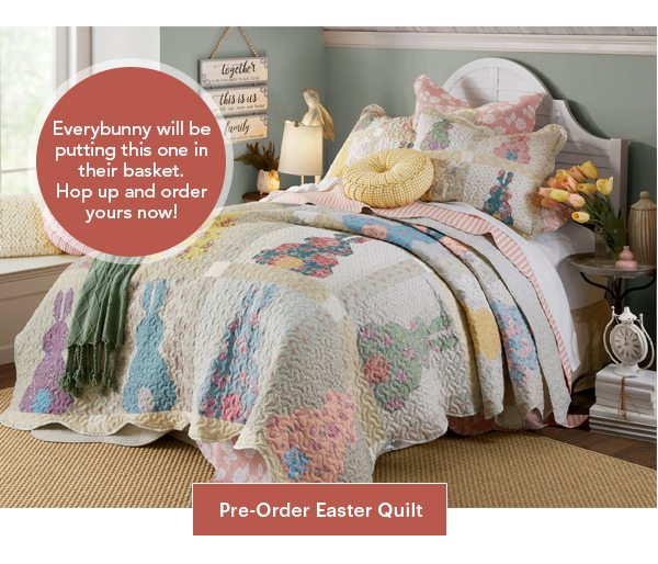 Everybunny will be putting this one in their basket. Hop up and order yours now! Pre-Order Easter Quilt