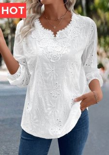 White Split Detail Long Sleeve Blouse