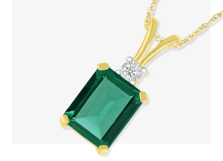 Emerald-Cut Lab-Created Emerald & Diamond Accent Necklace 10K Yellow Gold 18''