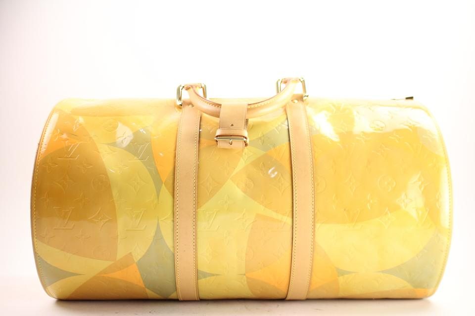 Image of Louis Vuitton Keepall Duffle Fleurs Barrel 1lva104 Yellow Monogram Vernis Leather Weekend/Travel Bag