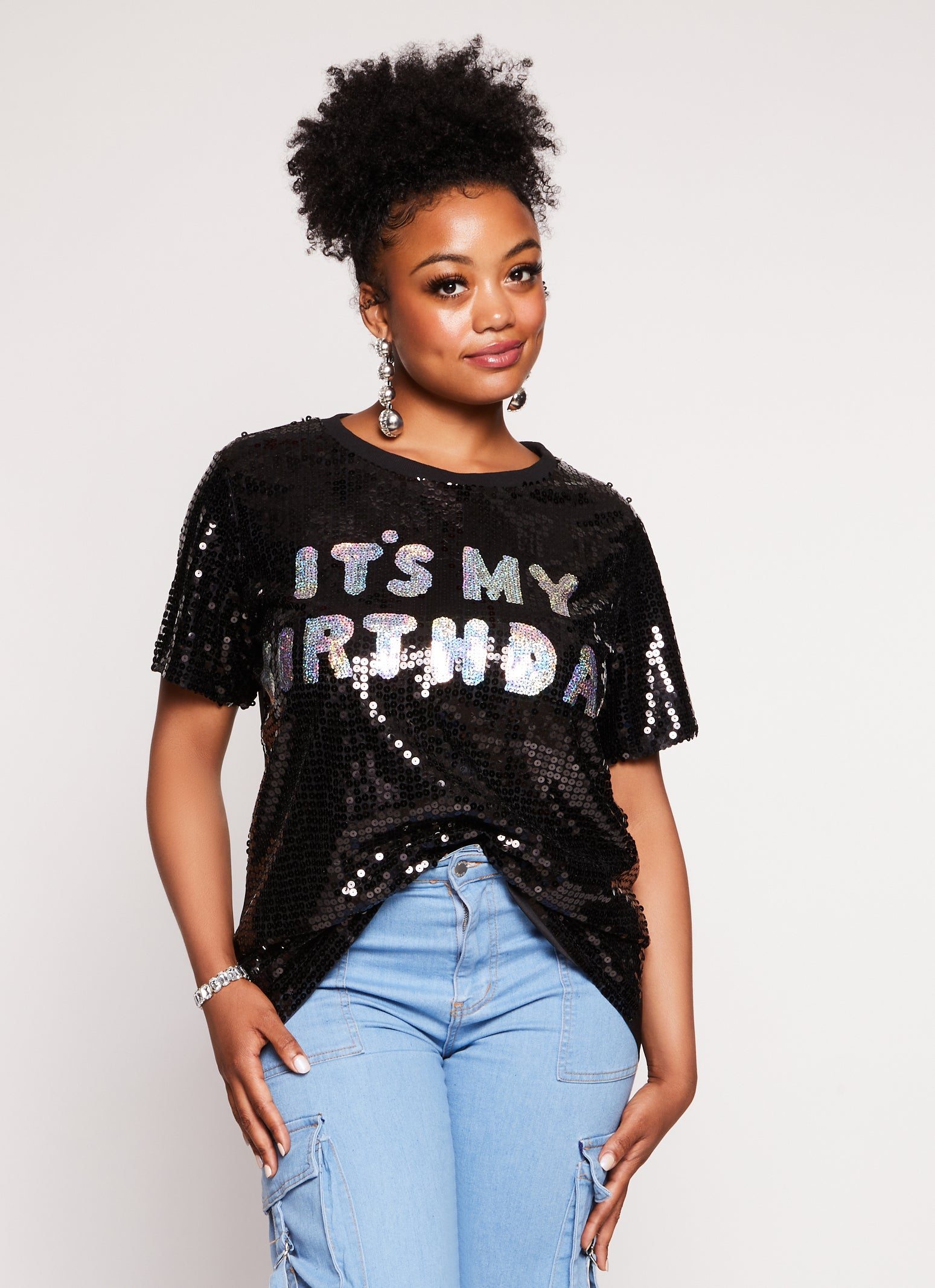 Plus Size Its My Birthday Sequin Graphic Tee