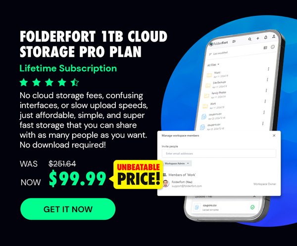 FolderFort 1TB Cloud Storage Pro Plan: Lifetime Subscription