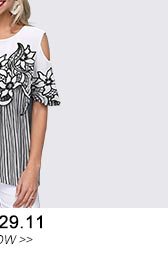 Flower Print Cold Shoulder Striped Blouse