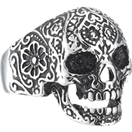 Flower Engraved Skull Ring