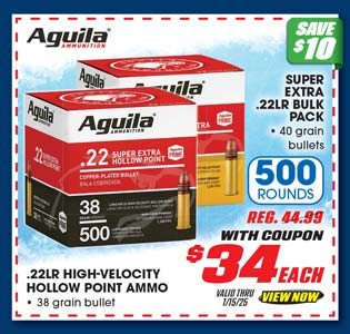 Aguila Super Extra 22LR Bulk Pack or 22LR High Velocity Hollow Point Ammo