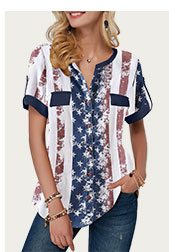 Roll Tab Sleeve Star Print Blouse