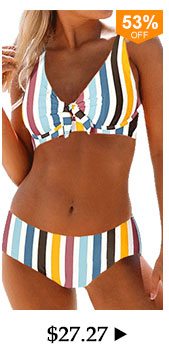 Mid Waist Multi Stripe Spaghetti Strap Bikini Set