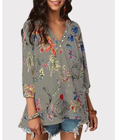 Split Neck Three Quarter Sleeve Blouse