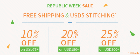 Republic Week Sale: Upto 25% Off with Free Shipping & US$5 Stitching*. Shop!