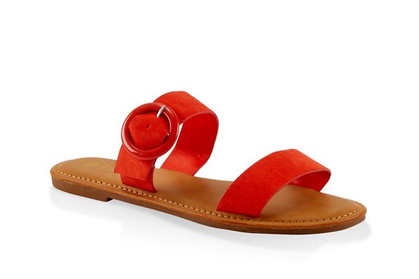 Two Band Buckle Slide Sandals