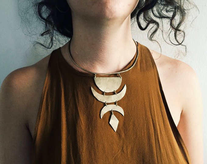 C E L E S T I A L >> Brass Lunar Neck Cuff // moon jewelry / moon phases / lunar necklace / statement necklace / bohemian jewelry