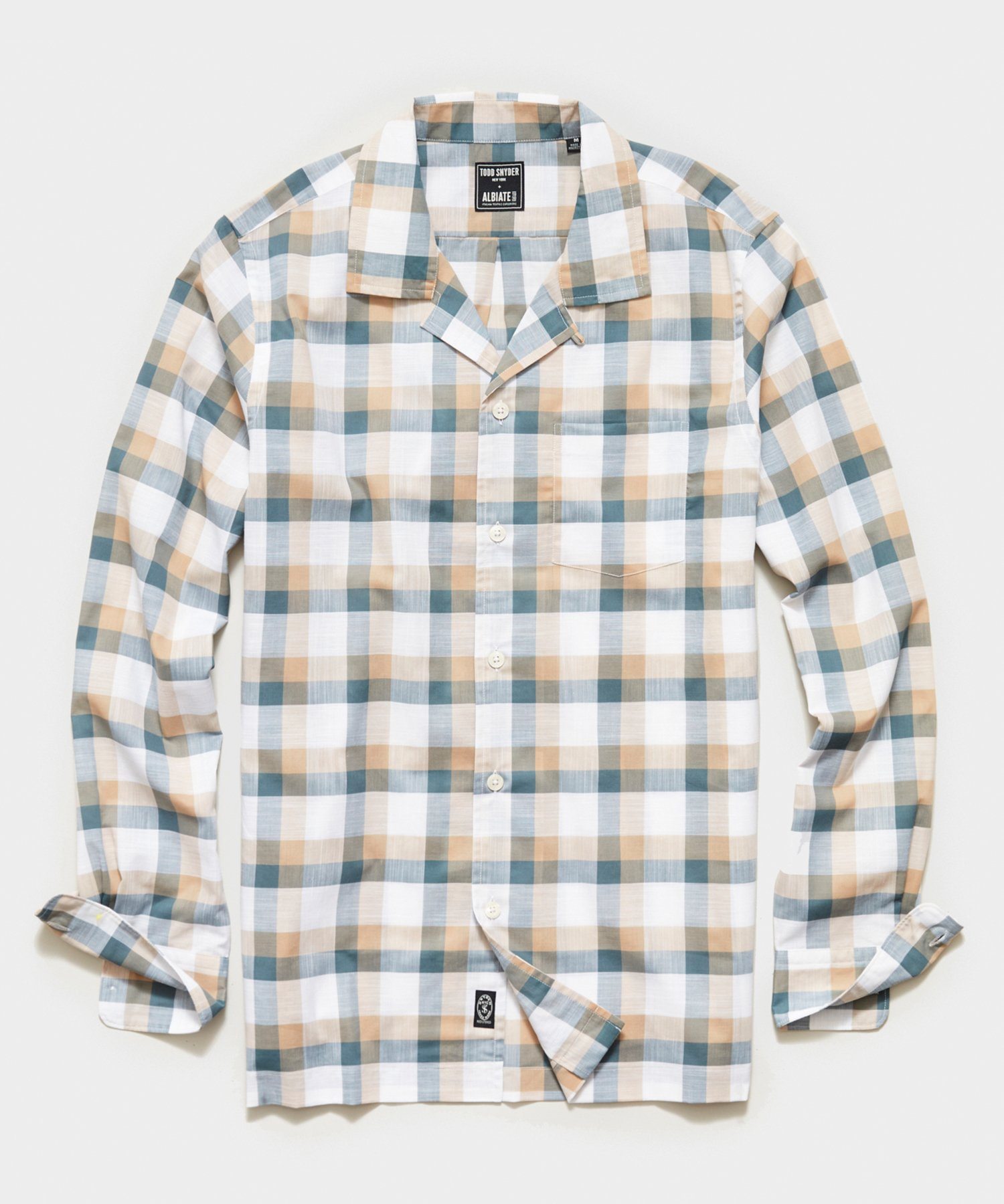 Image of Italian Check Camp Collar Long Sleeve Shirt in Cream