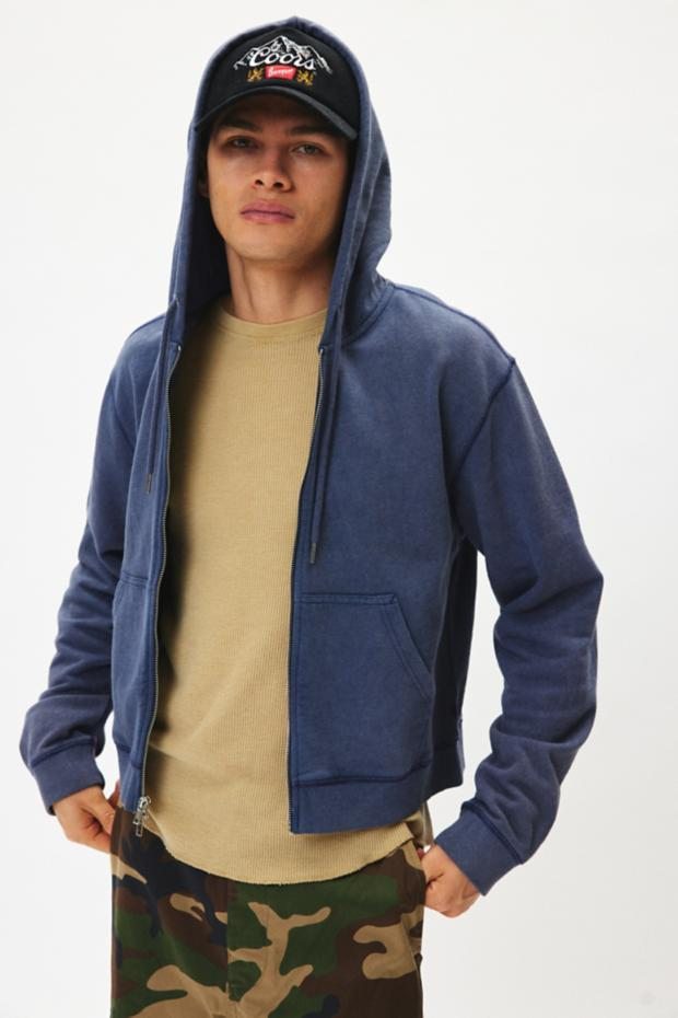 BDG Bonfire Solid Cropped Full Zip Hoodie Sweatshirt