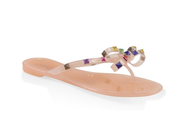 Studded Bow Thong Jelly Flip Flops