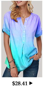 Button Front Short Sleeve Curved Hem Blouse 