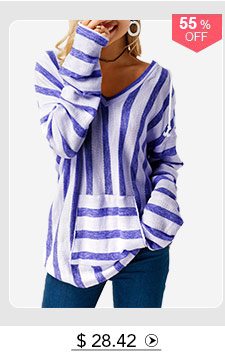 Pocket Long Sleeve Striped Hooded Collar T Shirt