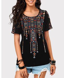 Round Neck Short Sleeve Black T Shirt