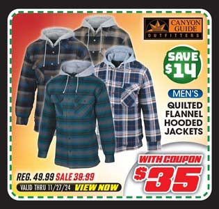 Canyon Guide Men's Quilted Flannel Hooded Jacket